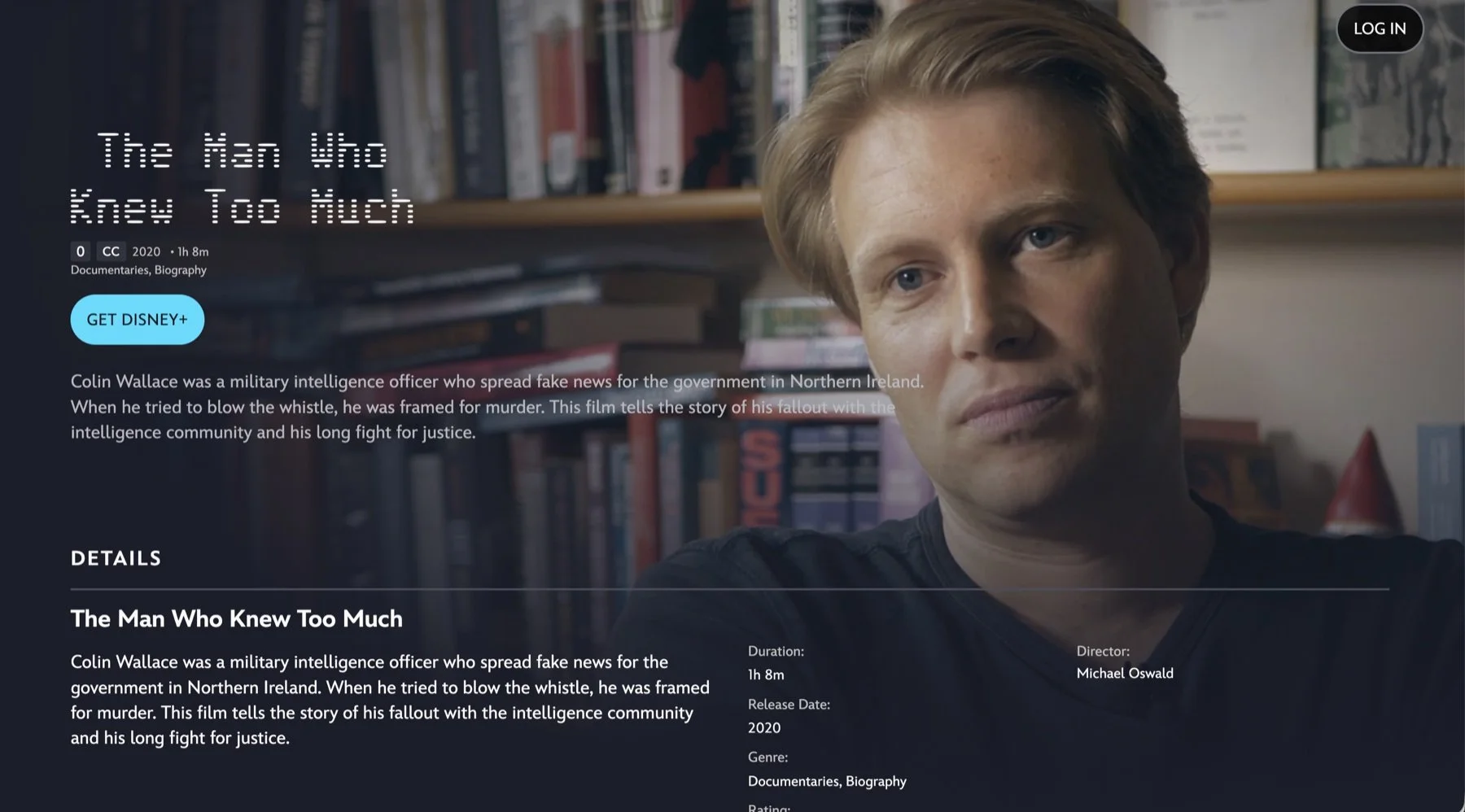 Disney+ listing for The Man Who Knew Too Much, directed by Michael Oswald