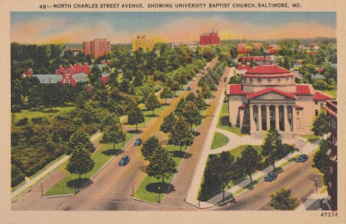 A postcard of University Baptist Church - mailed in 1949