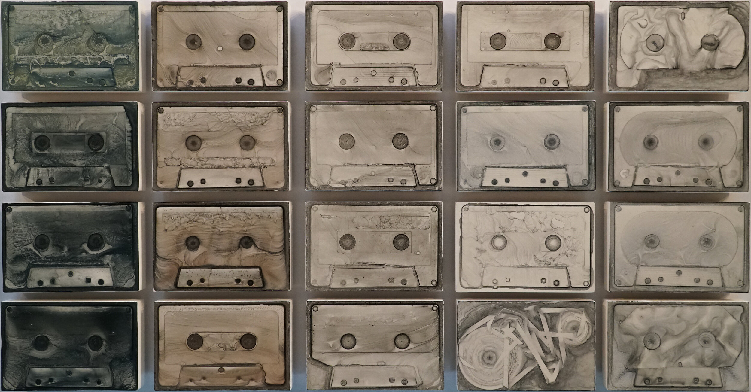 Evan Holm, Ghost Cassettes Individuals, 2020, Pigment on panel, 2 3_4 x 4 1_4 (each), $100(each).jpg