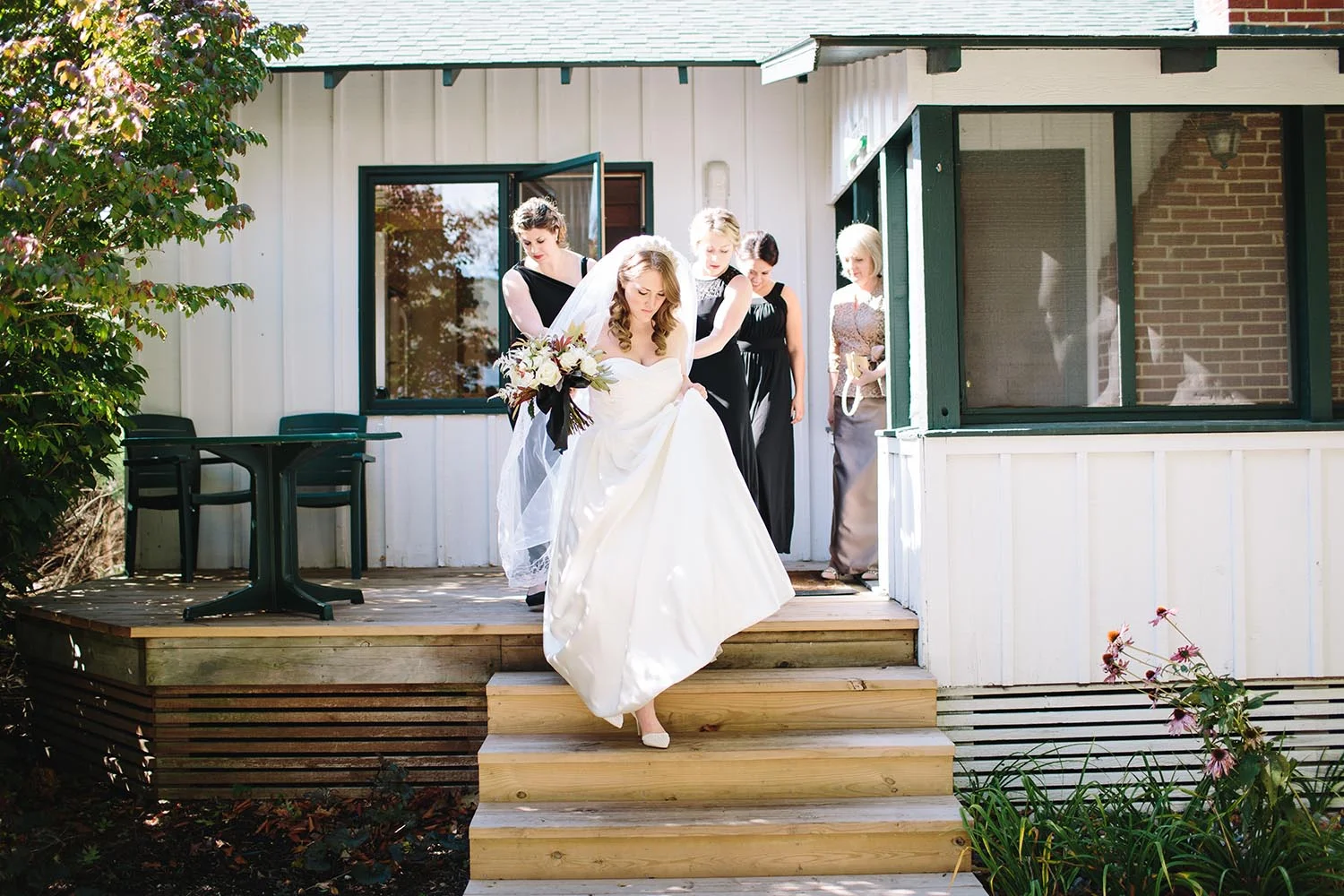 bridal party walking to the michigan wedding