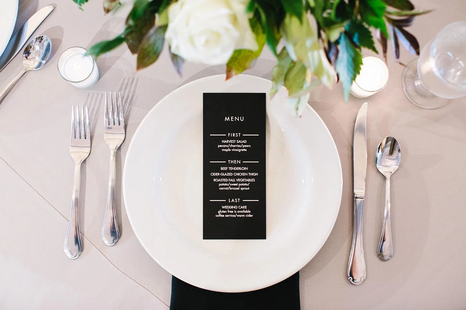 black and white wedding place setting