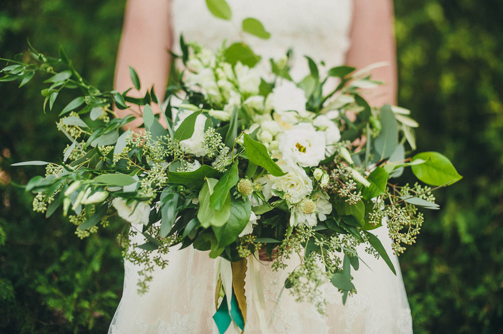 bridal bouquet with lots of greenery and white flowers