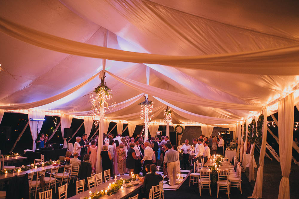 beautiful lit wedding tent