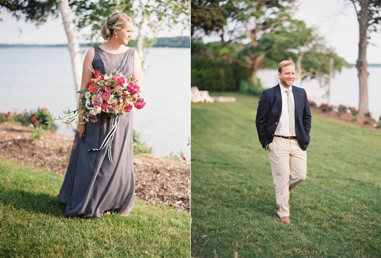 pink bouquet and black stripped ribbon