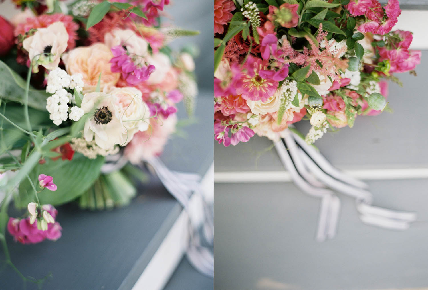 poppies and peonies and striped ribbon