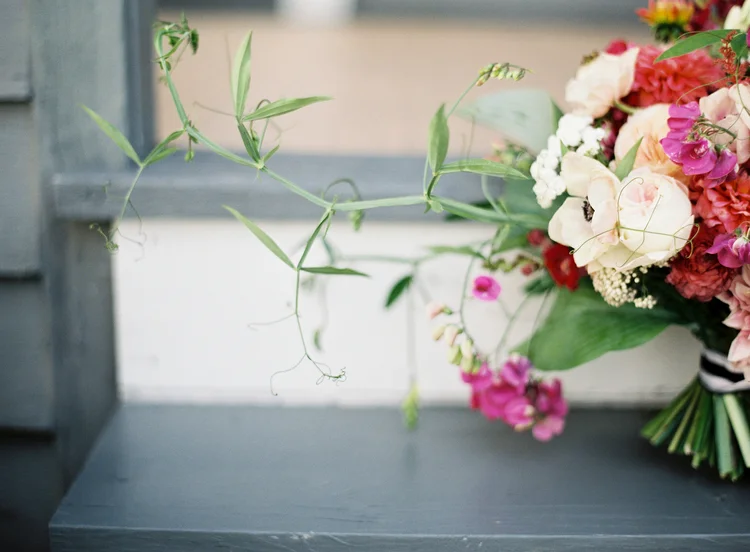 organic boquet with trailing greenery