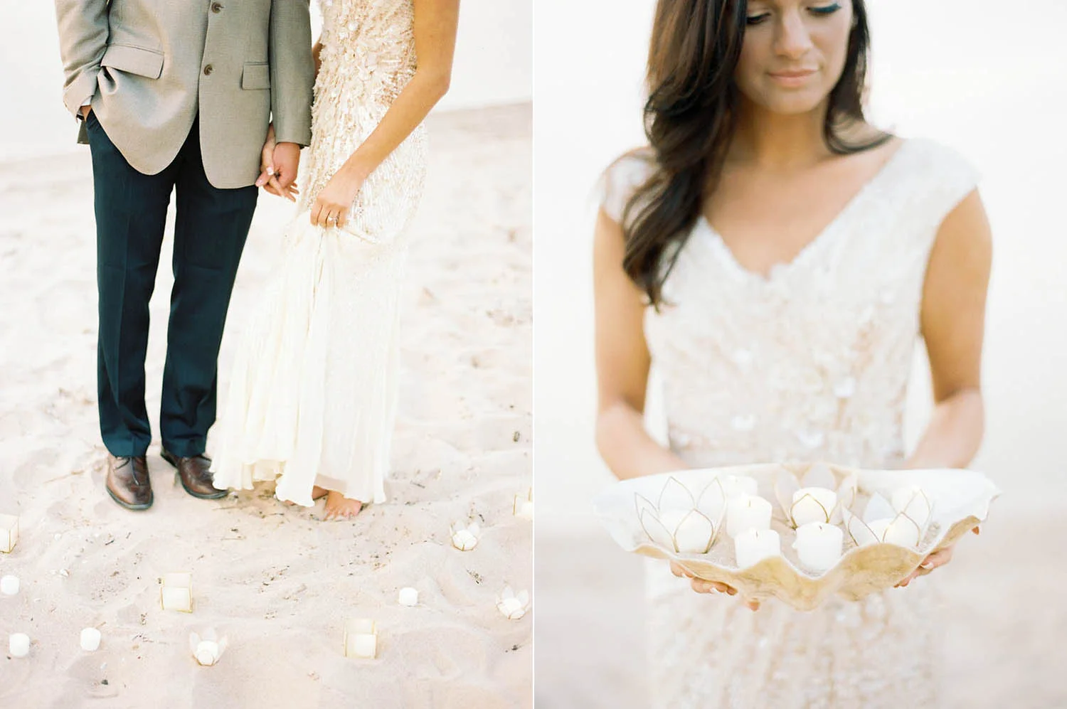 understated votive and shell wedding details