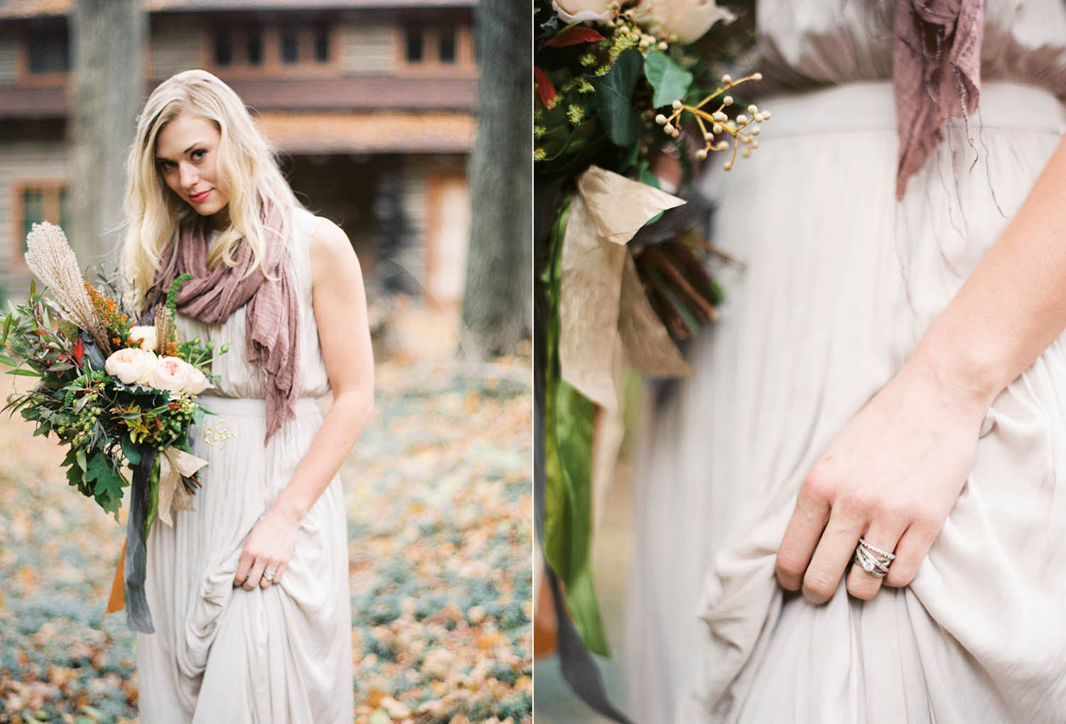 cream dress and taupe scarf engagement outfit