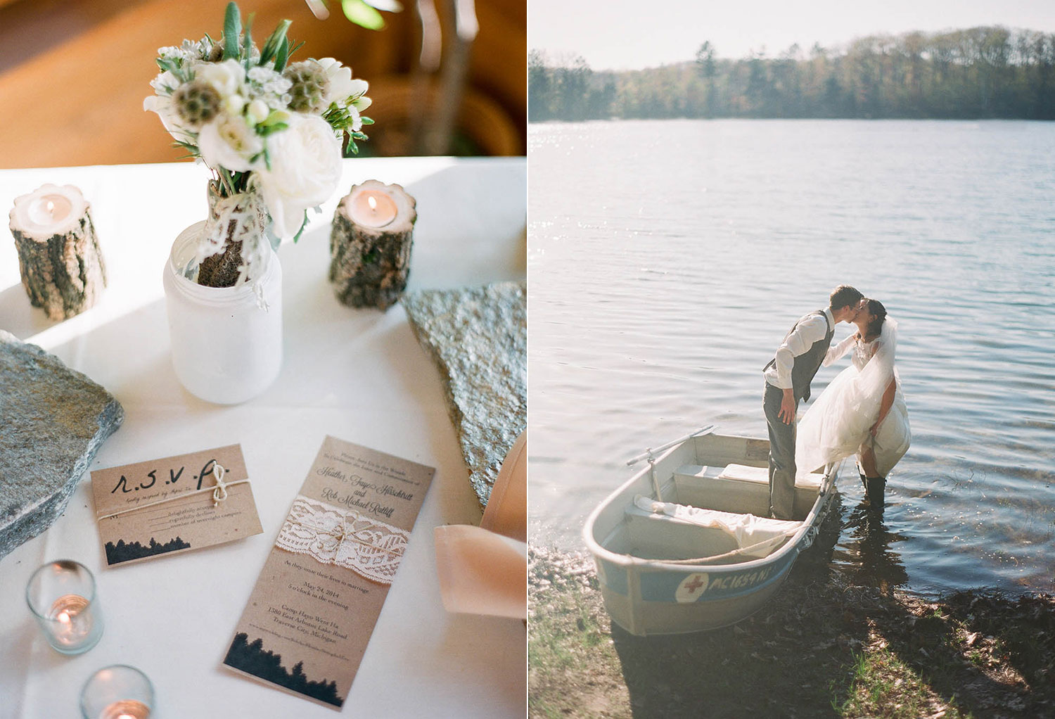 rustic log details simple centerpieces