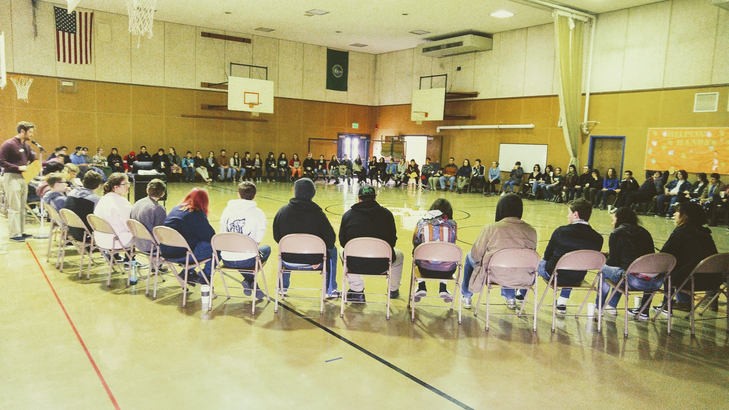 A school-wide restorative circle at Windward High School. Photo courtesy of daniel soloff.