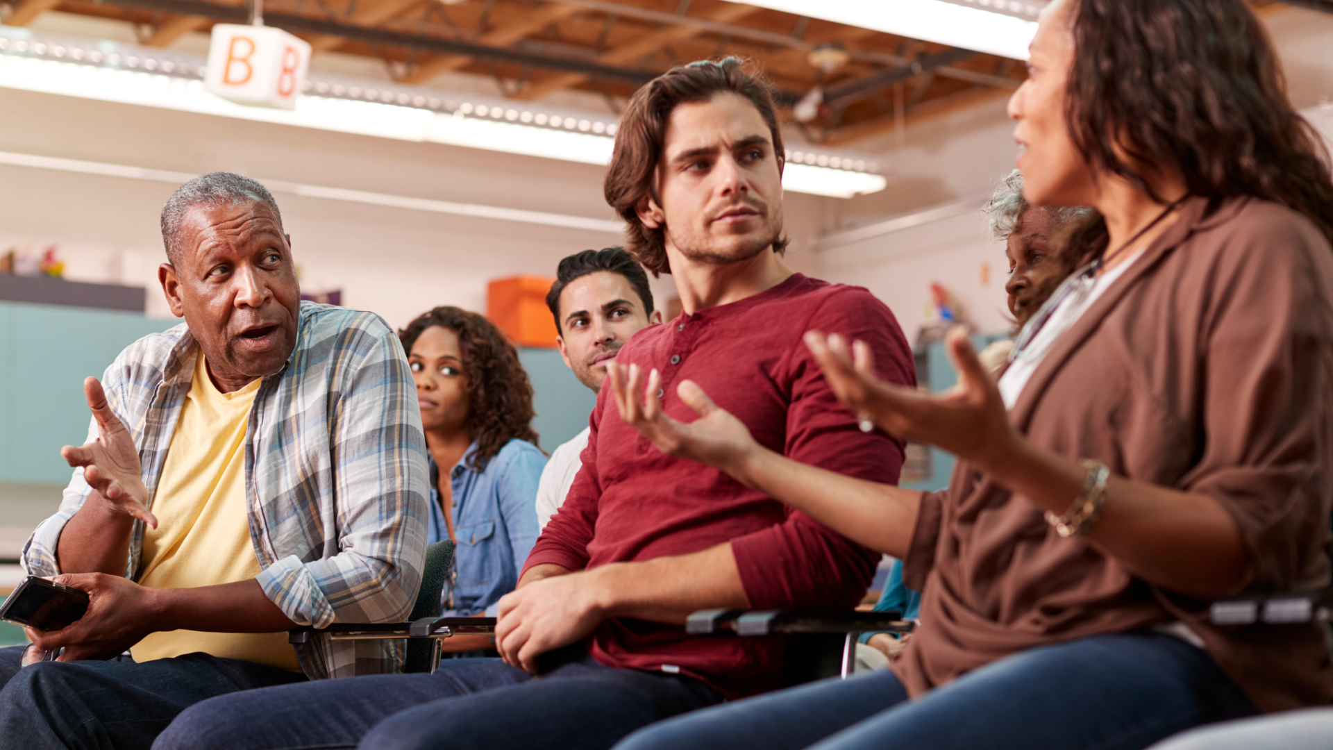 Image description: a group of people have a heated discussion