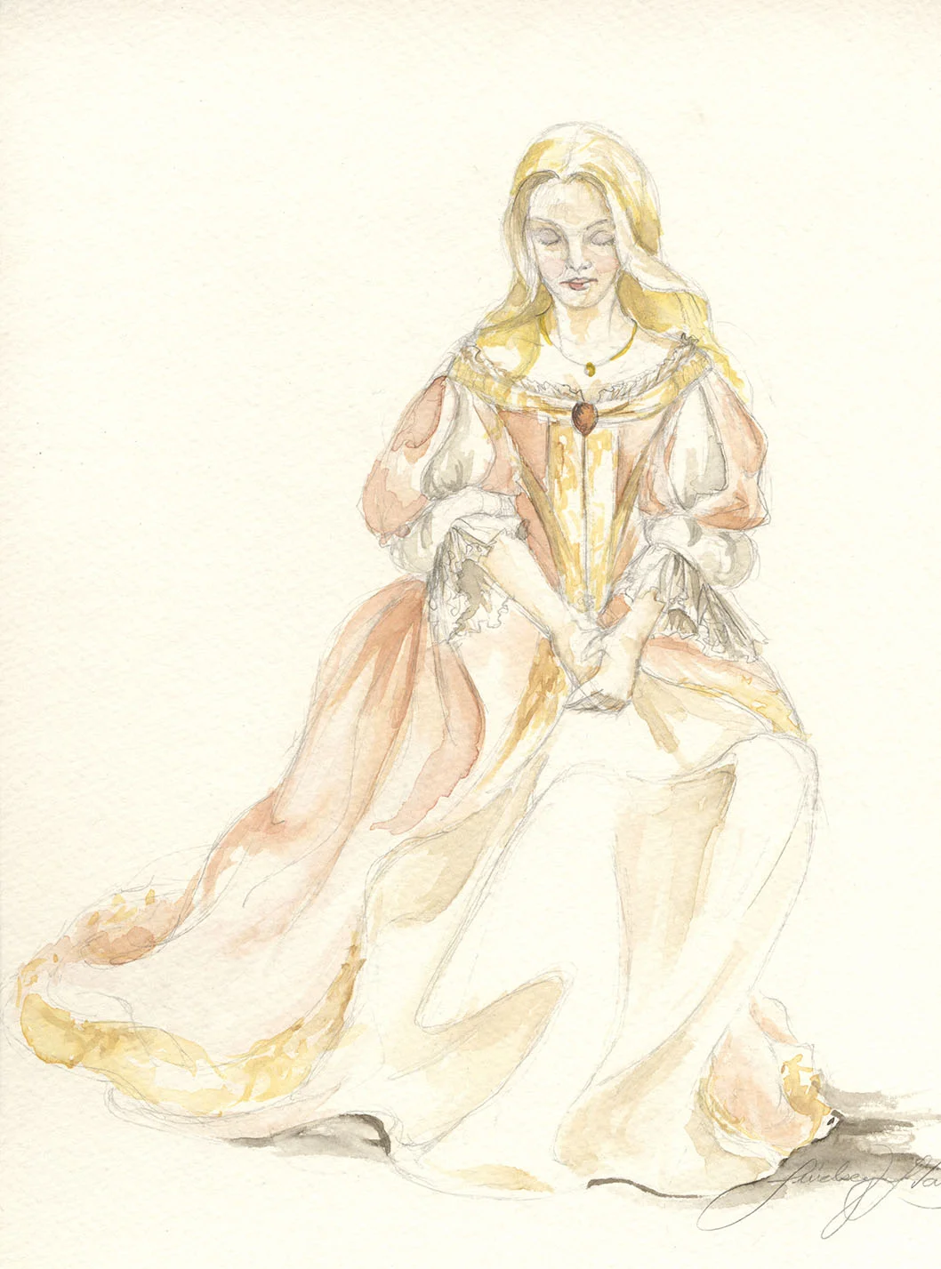 Conceptual design for Mariane in Tartuffe. Watercolor