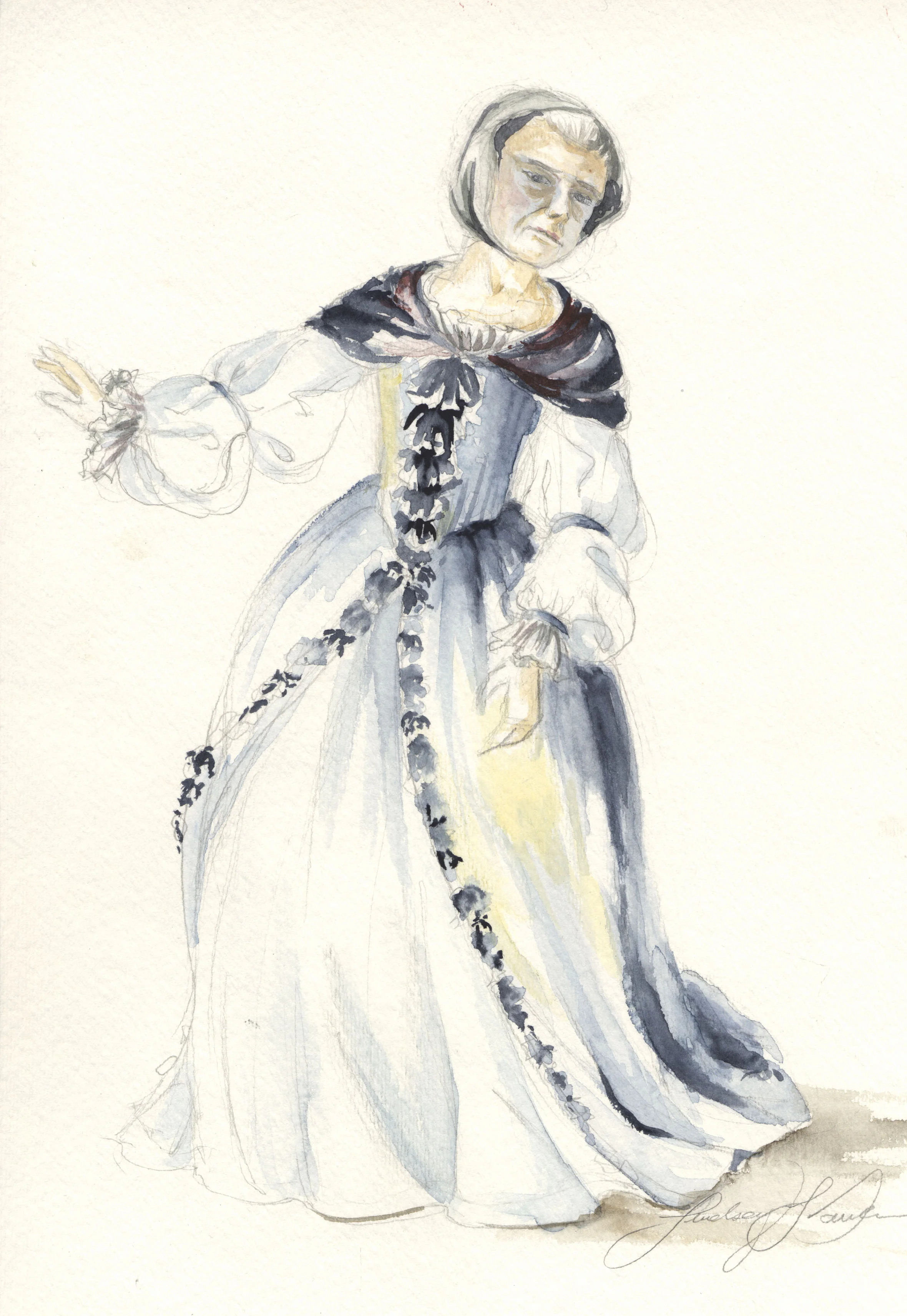 Conceptual design for Madame Purnelle. Watercolor