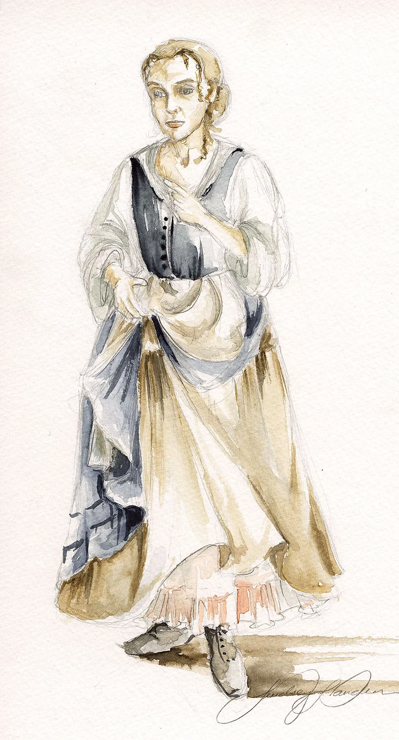 Conceptual design for Dorine in Tartuffe. Watercolor