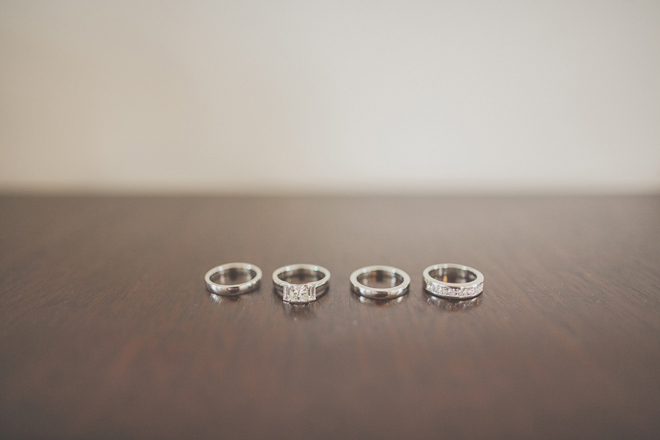Stunning wedding rings lined up for detail shot. Rings crafted by the Village Goldsmith in Wellington.