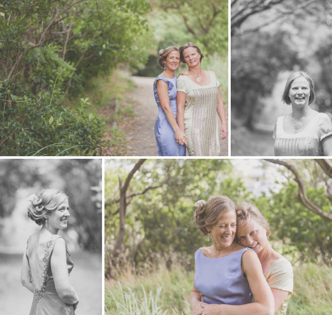 Natural portraits of bride and bride in the green woods of Mt. Victoria, Wellington.