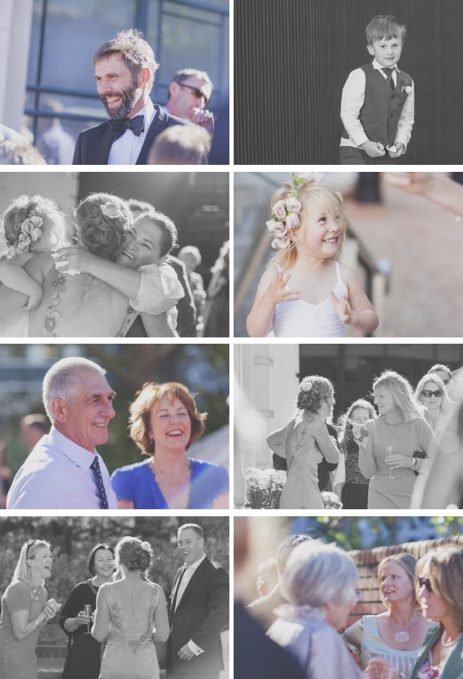 Candid, natural and light photos of wedding celebrators after the ceremony.