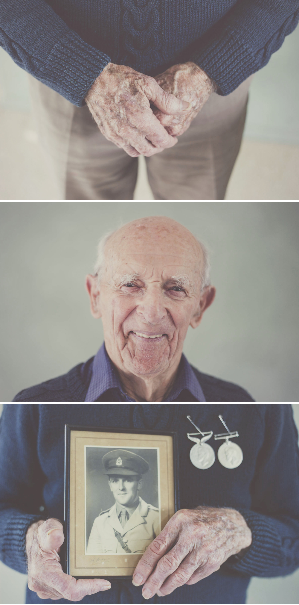 Portrait of a loving grandfather, New Zealand WW2 veteran, Hugh Christophers at 97 years old.