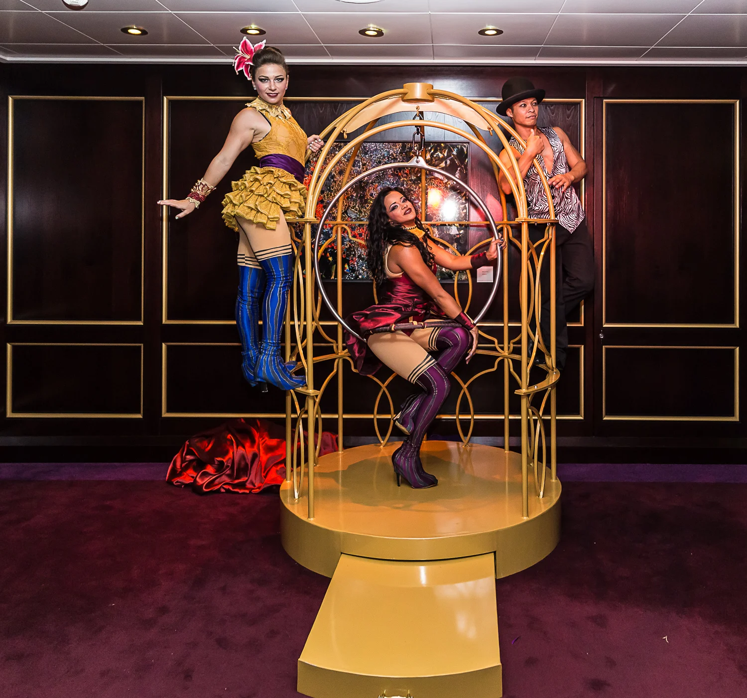 Gilded Cage - designed to be set at multiple heights, with pullout stage in front.