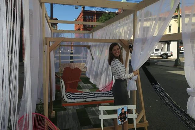 Come by, check out, and relax at our Park(ing) Day install right outside our office at 313 N Adams St.⁣ Donations of lumber and frames from @kbsgc.inc and "grass" carpet samples from @shawcontract 😀
⁣⁣
⁣#walterparkingday⁣
⁣#parkingday⁣
⁣#p