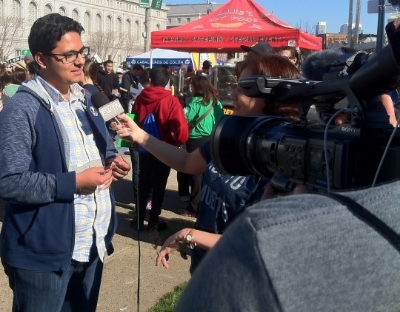 Jose Luis, Survivors ProLife Training Camp participant, getting interviewed by EWTN España