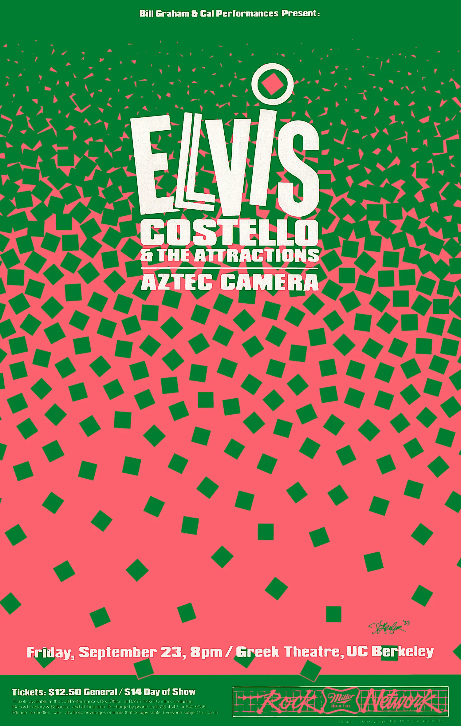 Elvis Costello, Greek Theater, Berkeley, 1983, 14.5 x 23.75"