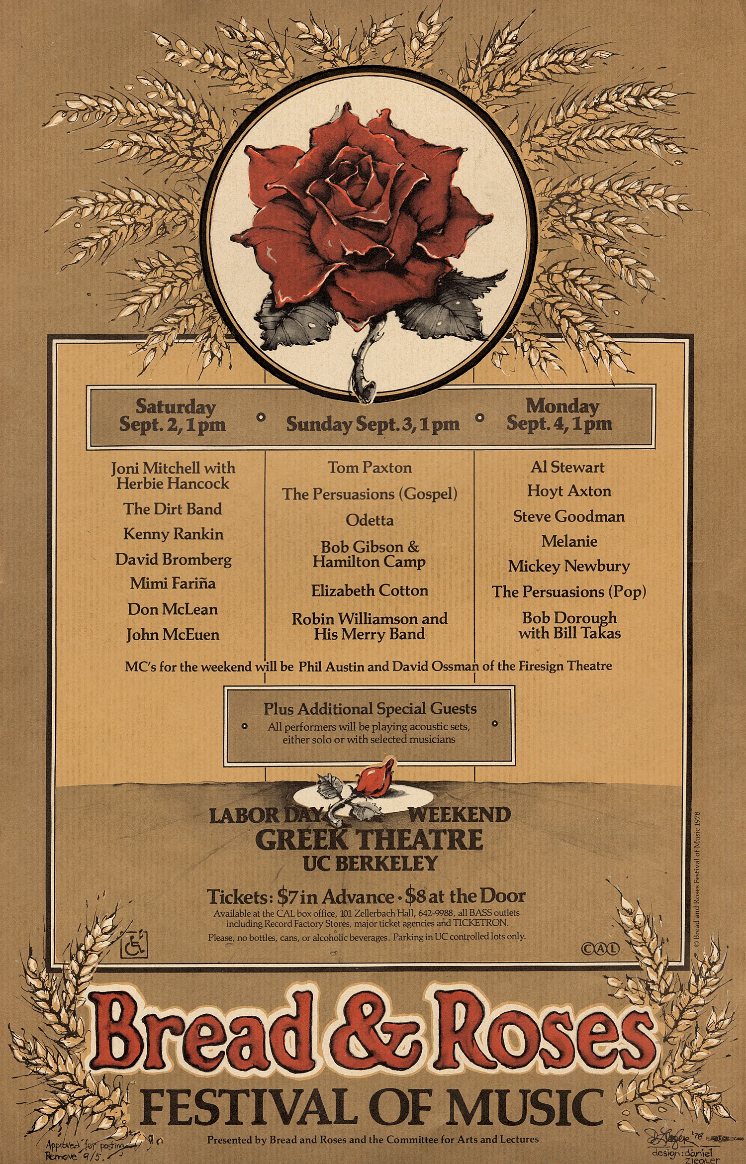 Bread & Roses Festival of Music, 1978, 11.625 x 18.25"