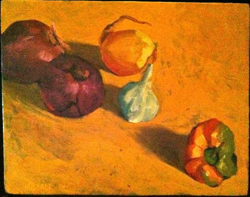 Onions, Garlic, and a Pepper.