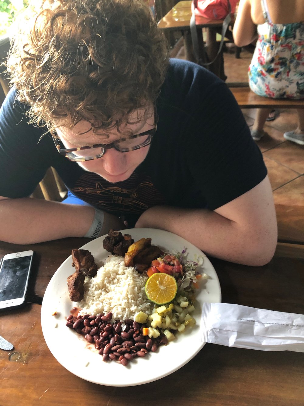  William savoring deep fried pork. 