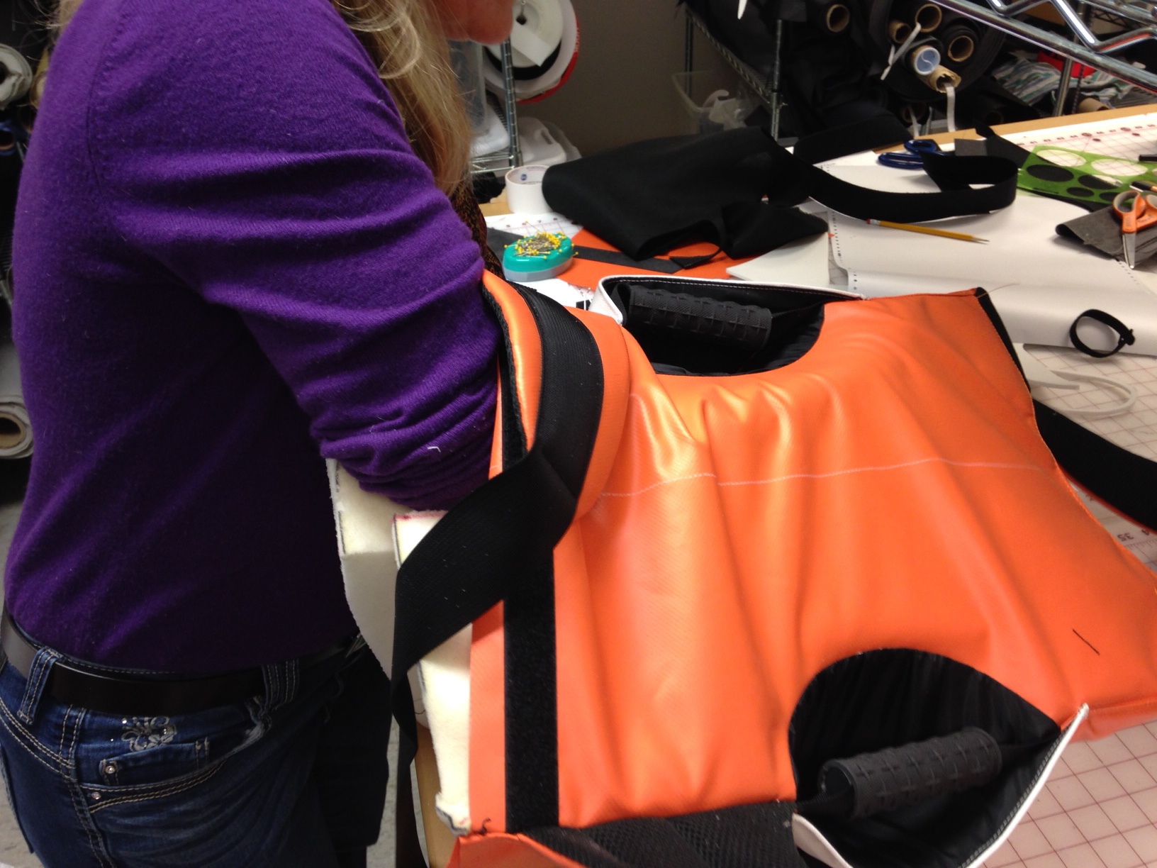 Stuffing foam buck into sewn pattern