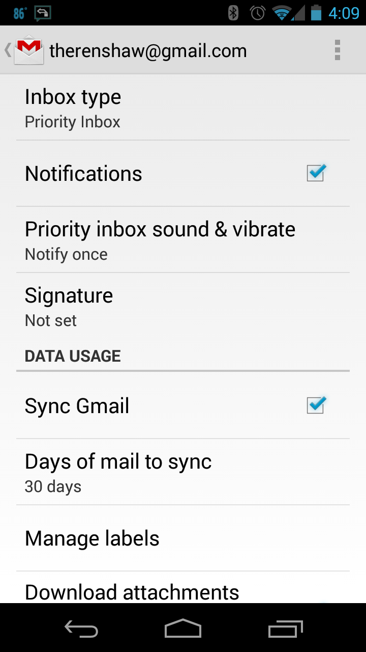 Notifications = On, but then go to "Priority inbox sound & vibrate" on the next screen.