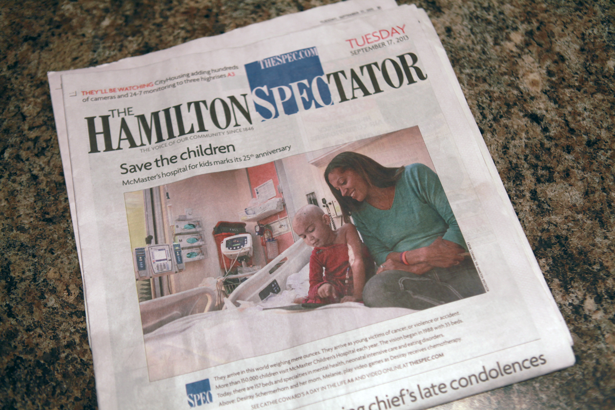 Desiray and Mel made the front cover of the Hamilton Spec. It was the 25th anniversary for Mac, there was a lot of media coverage that day in the hospital!