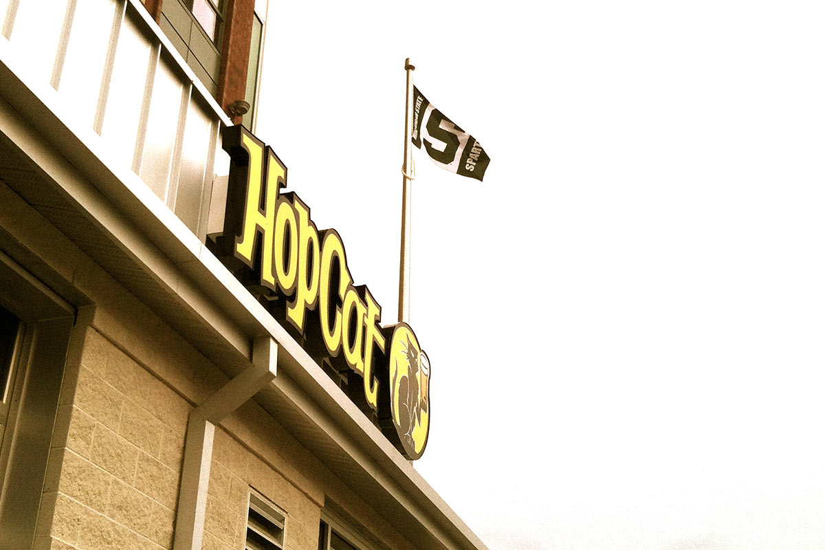  The new HopCat stands majestically above downtown East Lansing. 