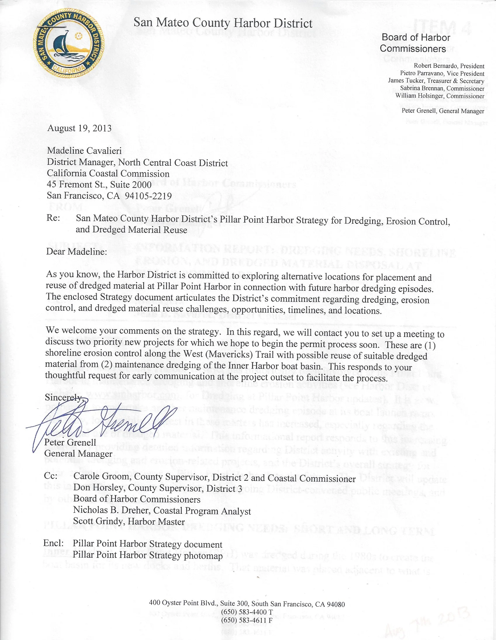 SMCHD Dredging Letter to Coastal Commission
