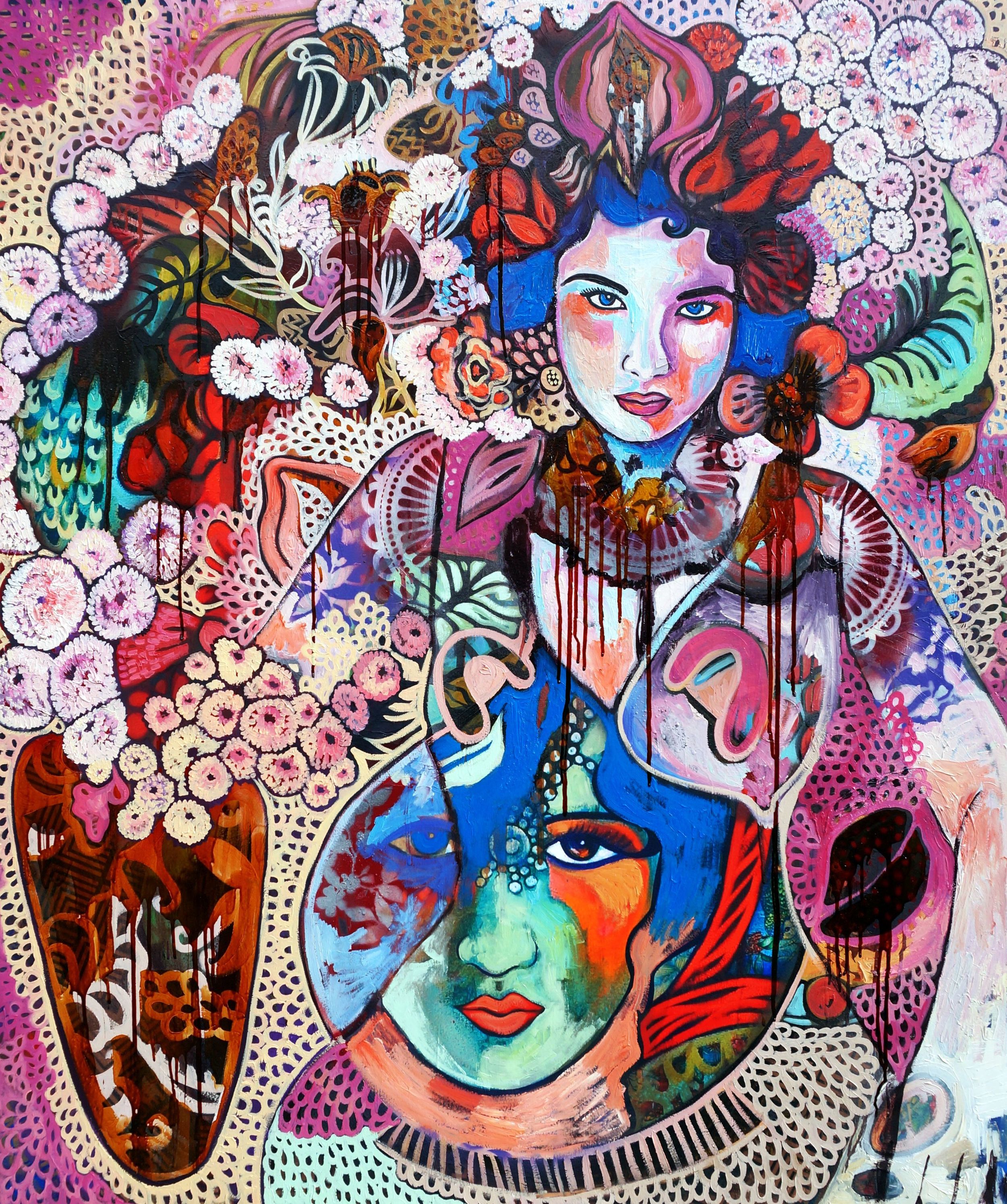 Hickey, S. 2015. Repository of selves, 130 x 155 cm, oil and mixed media on canvas.