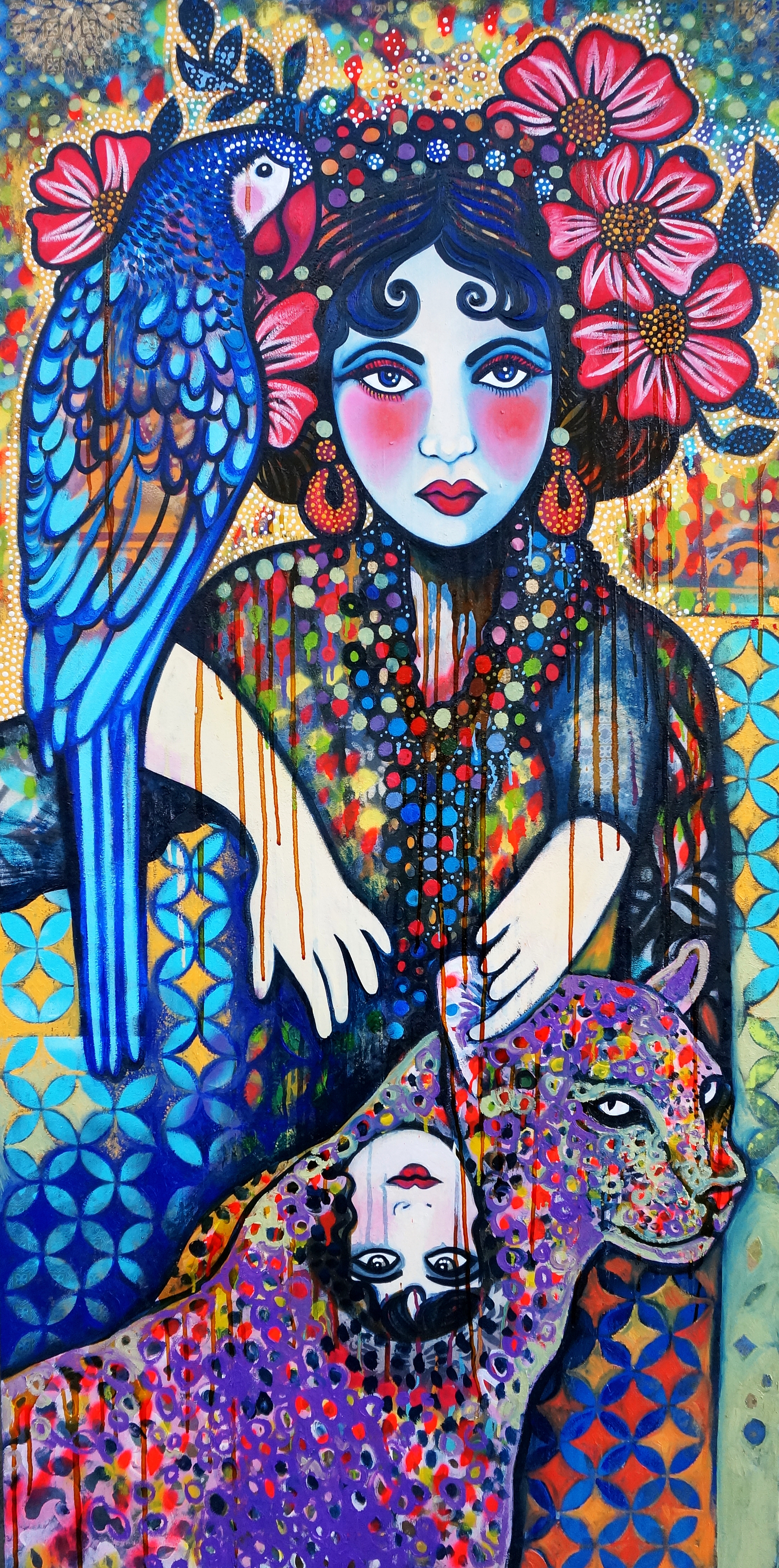 Hickey, S. 2016. Gaia Indoors (with progeny), 90 x 180cm, oil and mixed media on canvas.