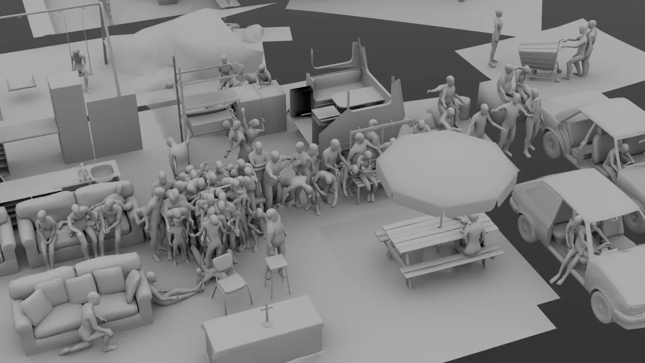 A range of poses from my pose setup level – props from the game were added to this level so that I could pose the characters to match the meshes.