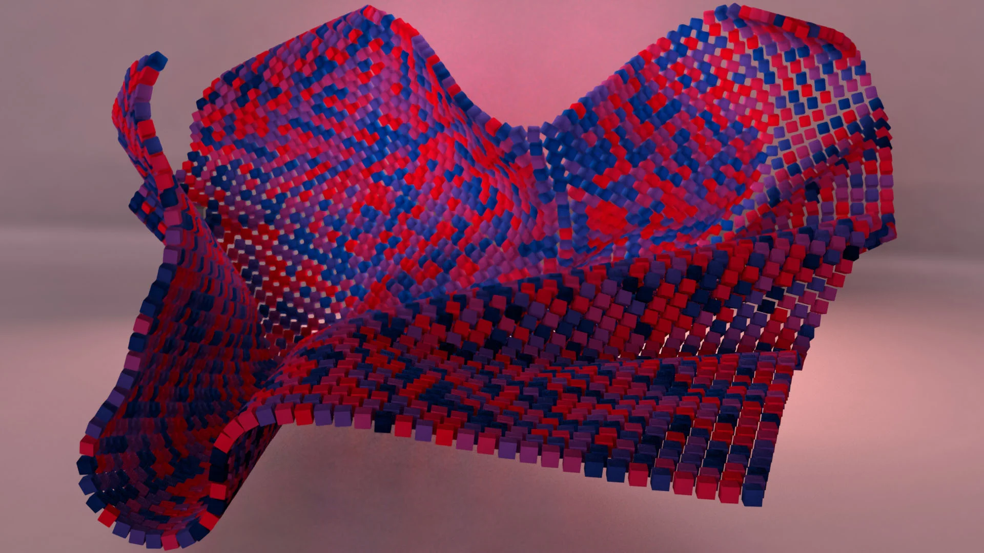 Cube Cloth - Cloth simulation to create shape, distributed with random cubes.