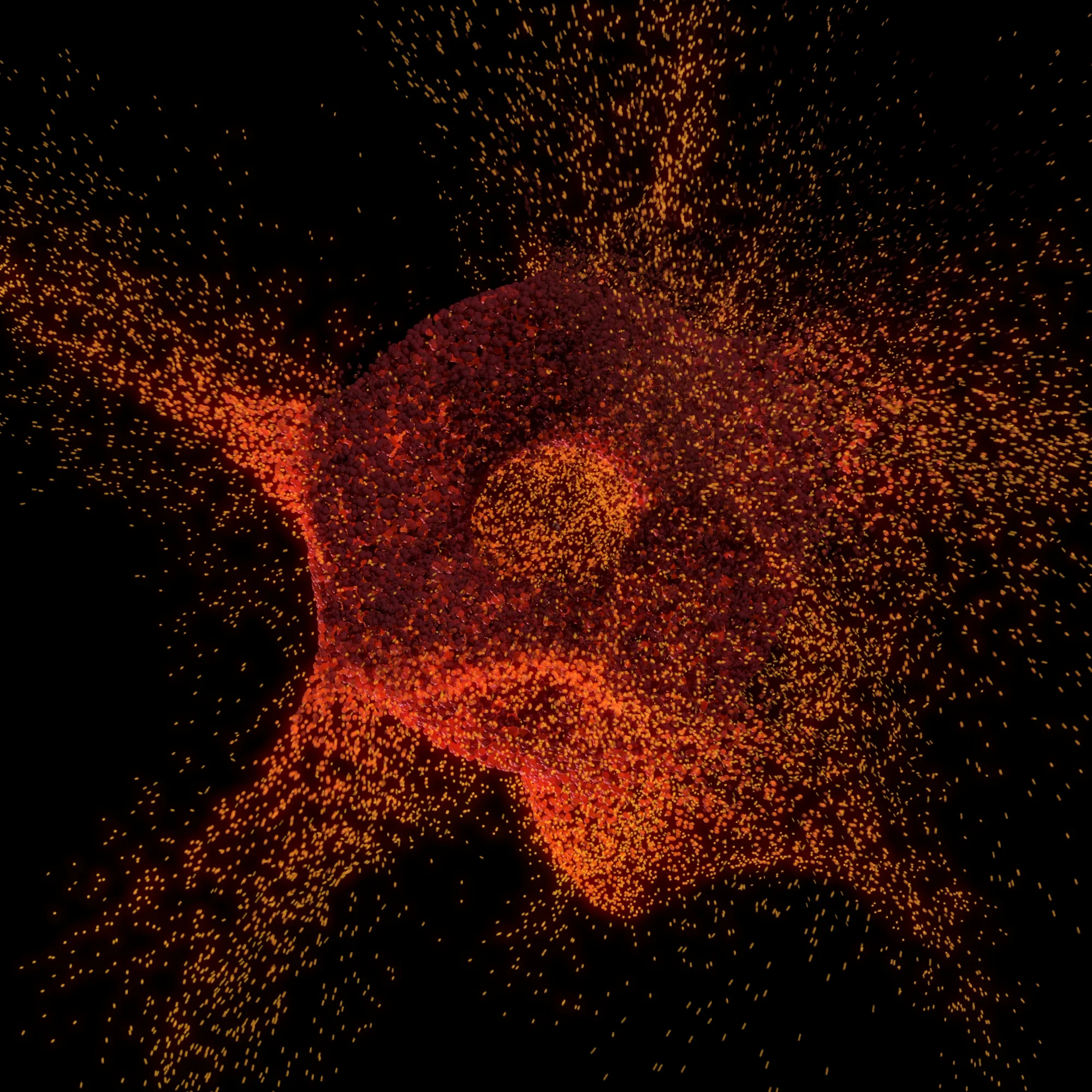 Torus Fire - Particle simulation from a torus. Turbulence used to animate the movement of the particles.