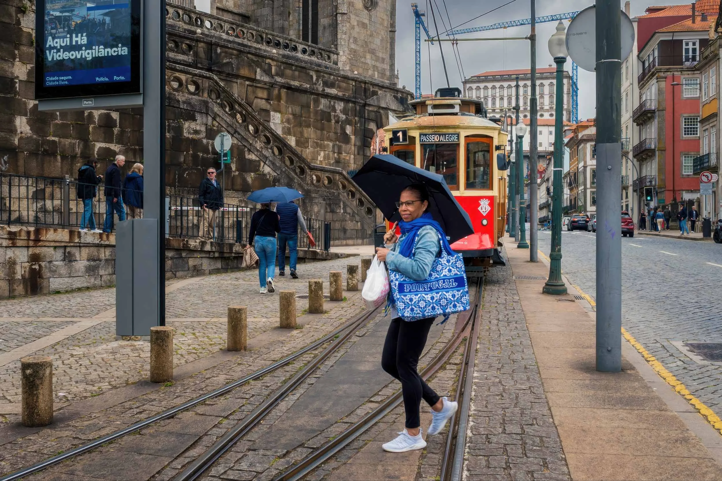 Historic Tram Line 1 near Passeio Alegre and the cathedral in Porto