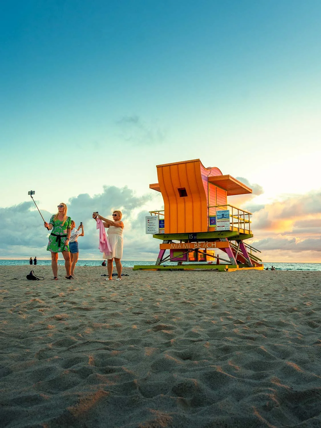 Miami Beach lifeguard stand South Beach sunset selfie travel photography Florida beach tourism