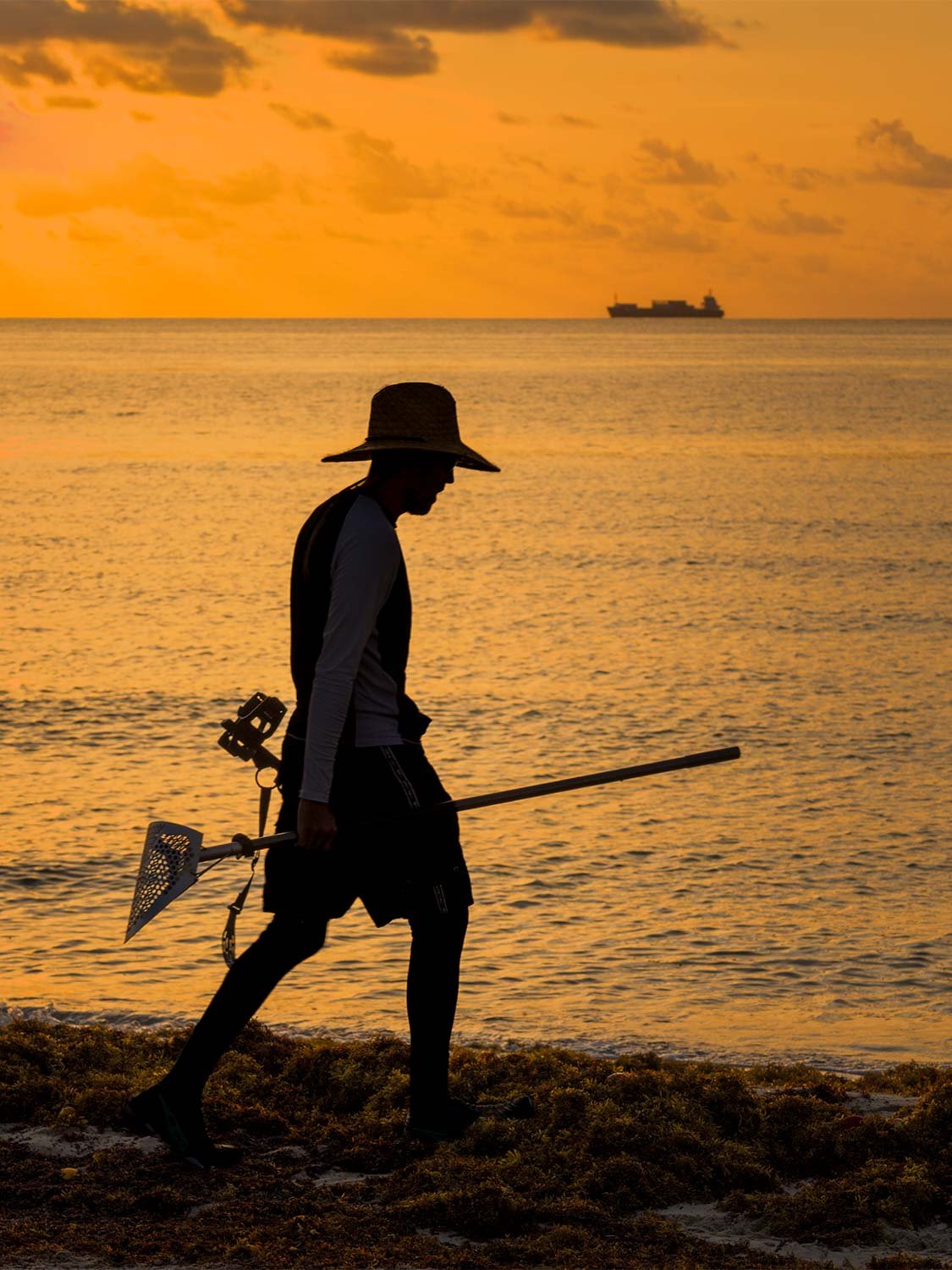 South Beach sunrise fisherman silhouette golden sky ocean ship beach photography Florida