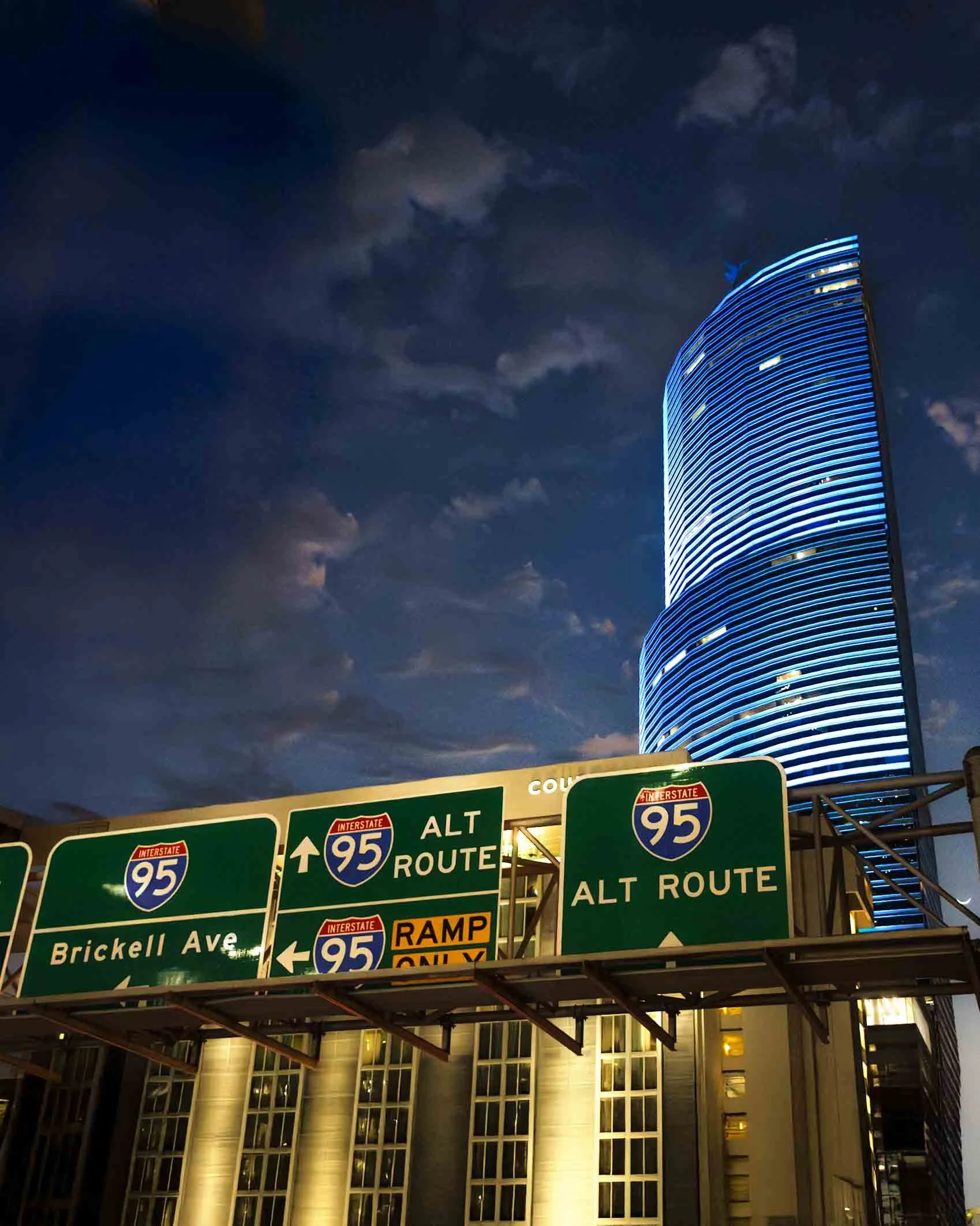Night scape in downtown Miami with the Miami Tower in the background