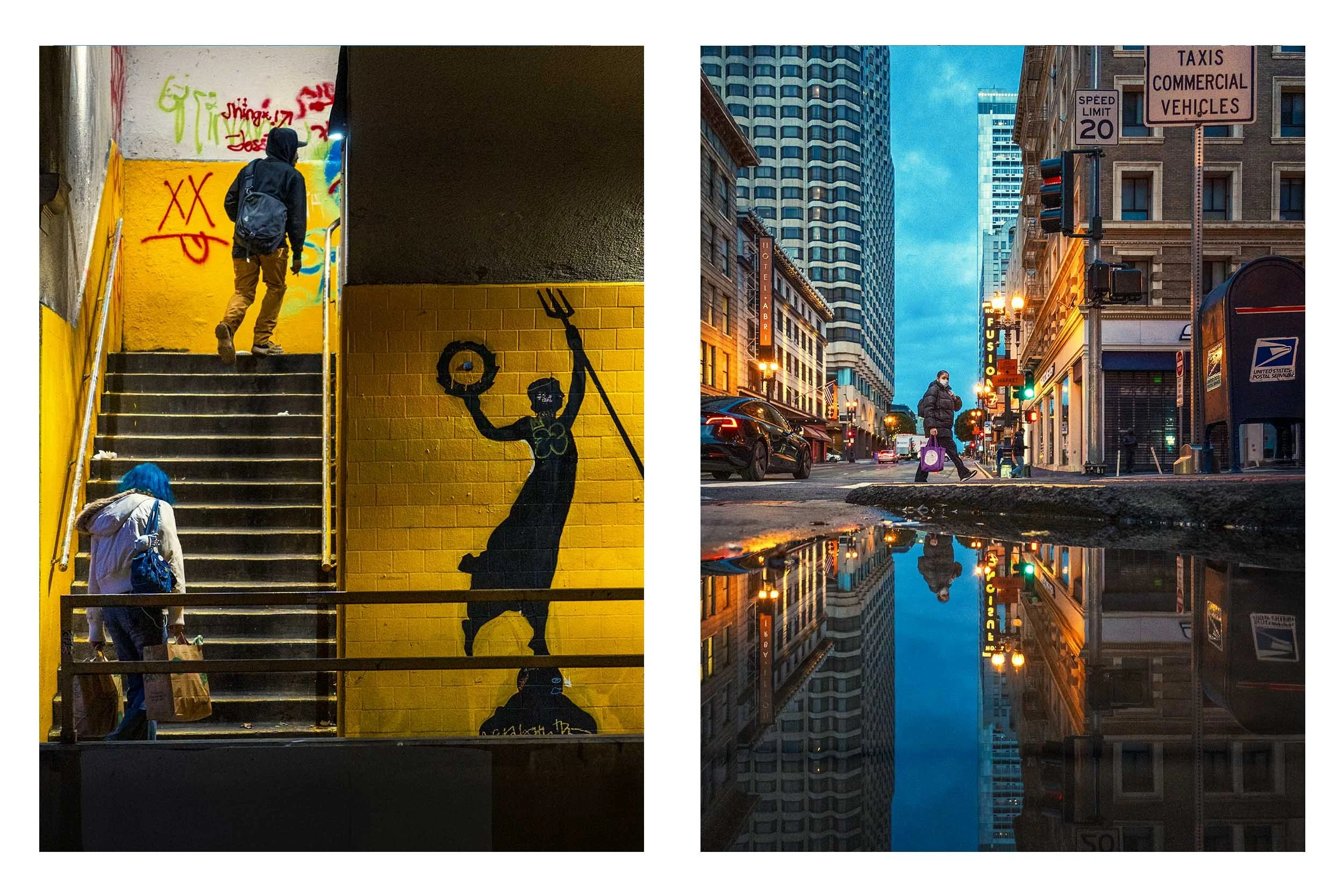 Night time street photography in downtown San Fransisco