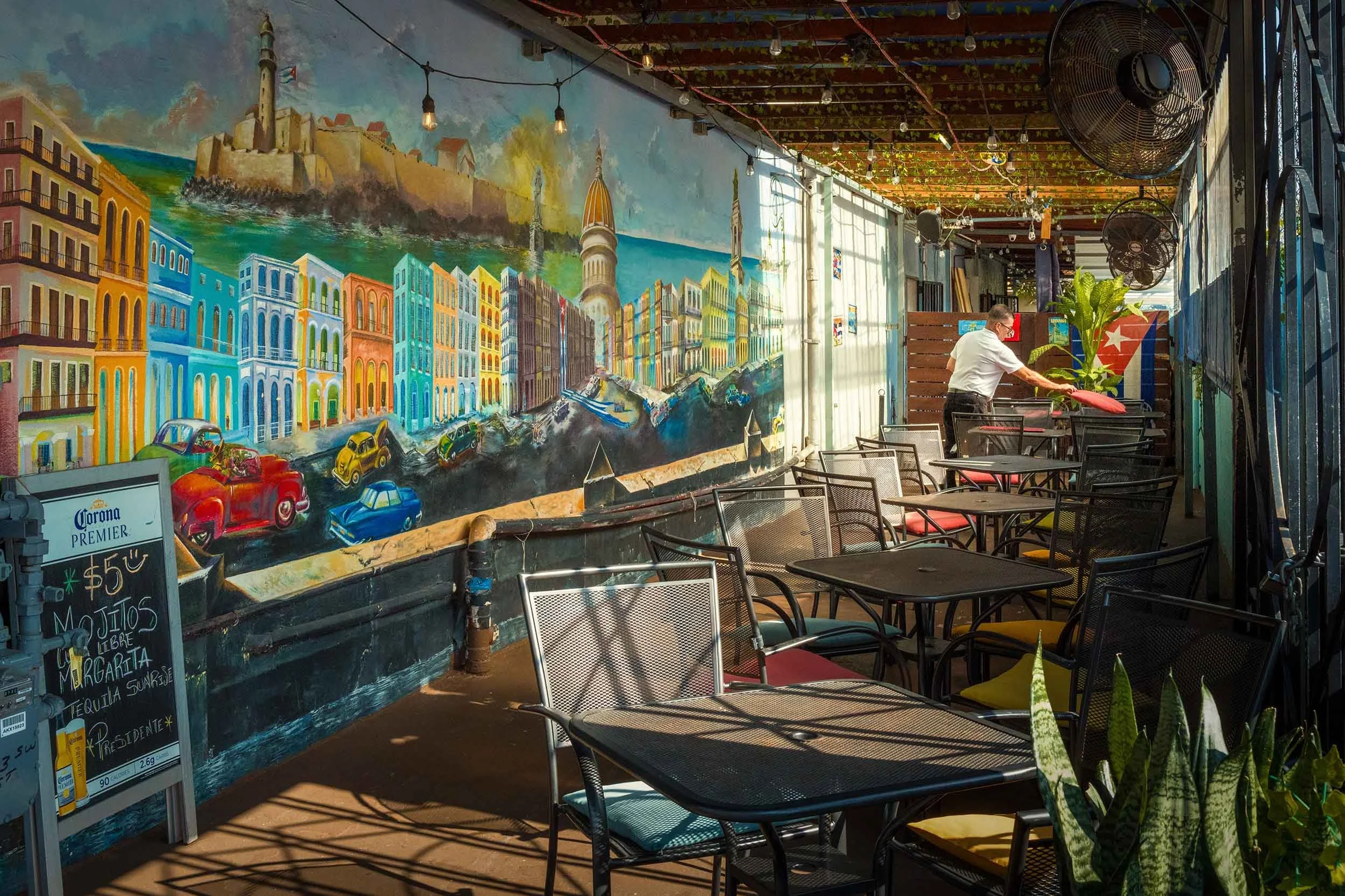 The malecon in Havana, Cuba decorates the wall in Cuban restaurant on Calle Ocho
