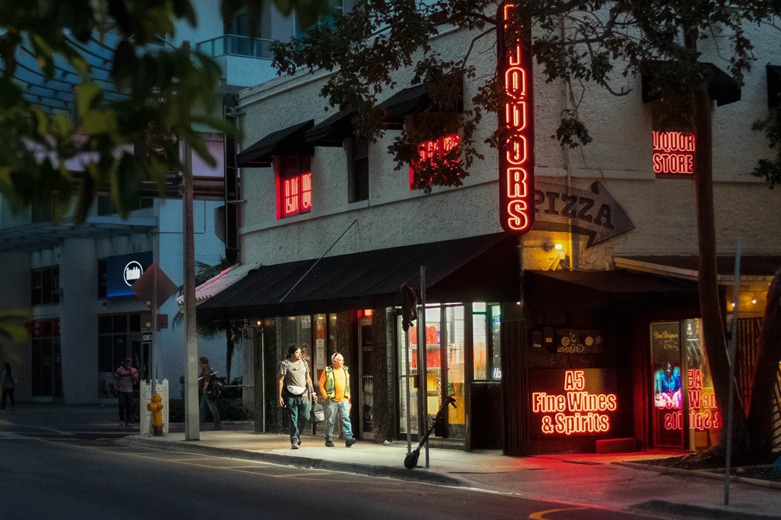Night time lit up with neon signs in Brickell Miami