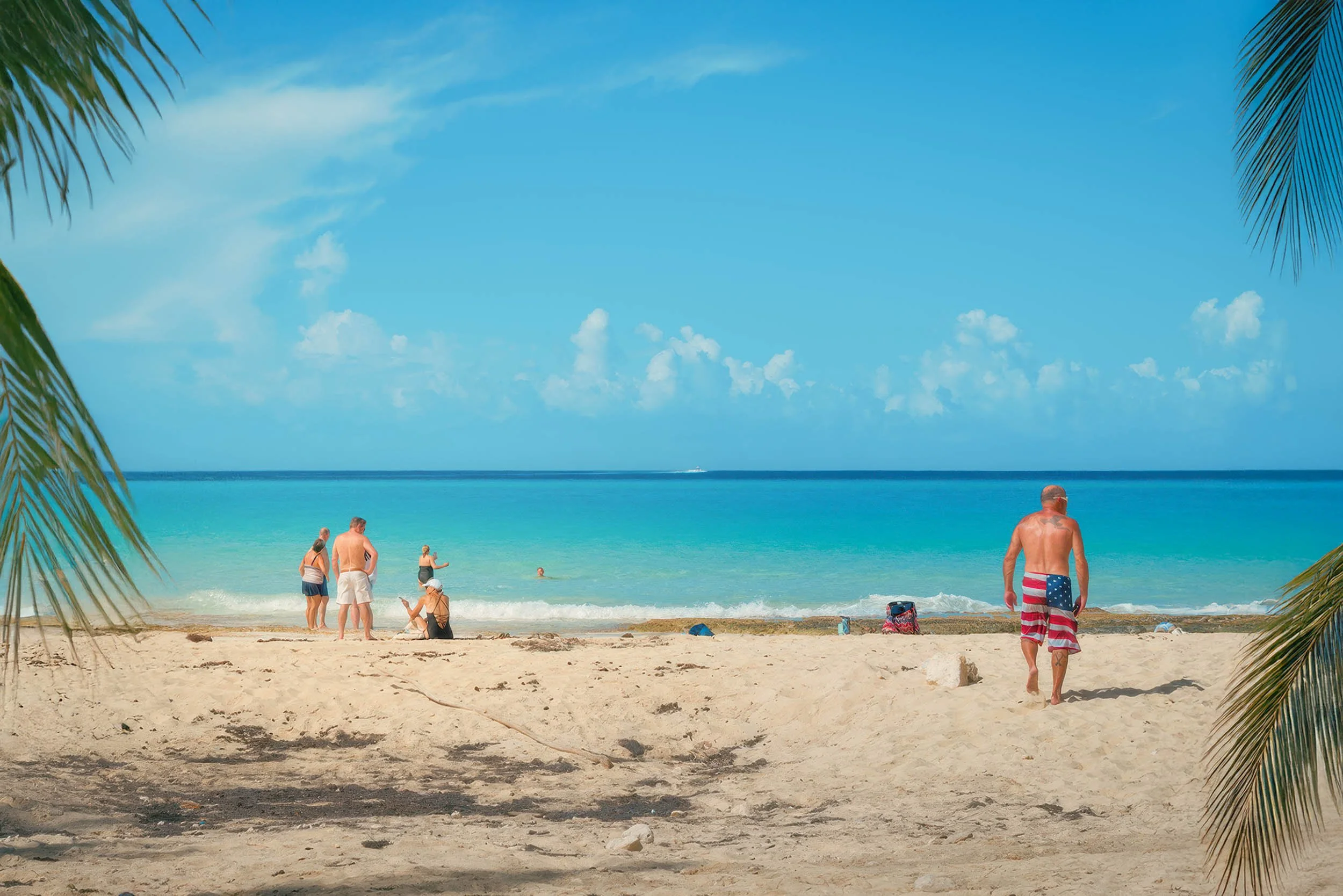 Tourists from the Celebrity Summit enjoying the beach in Bimini Bahamas