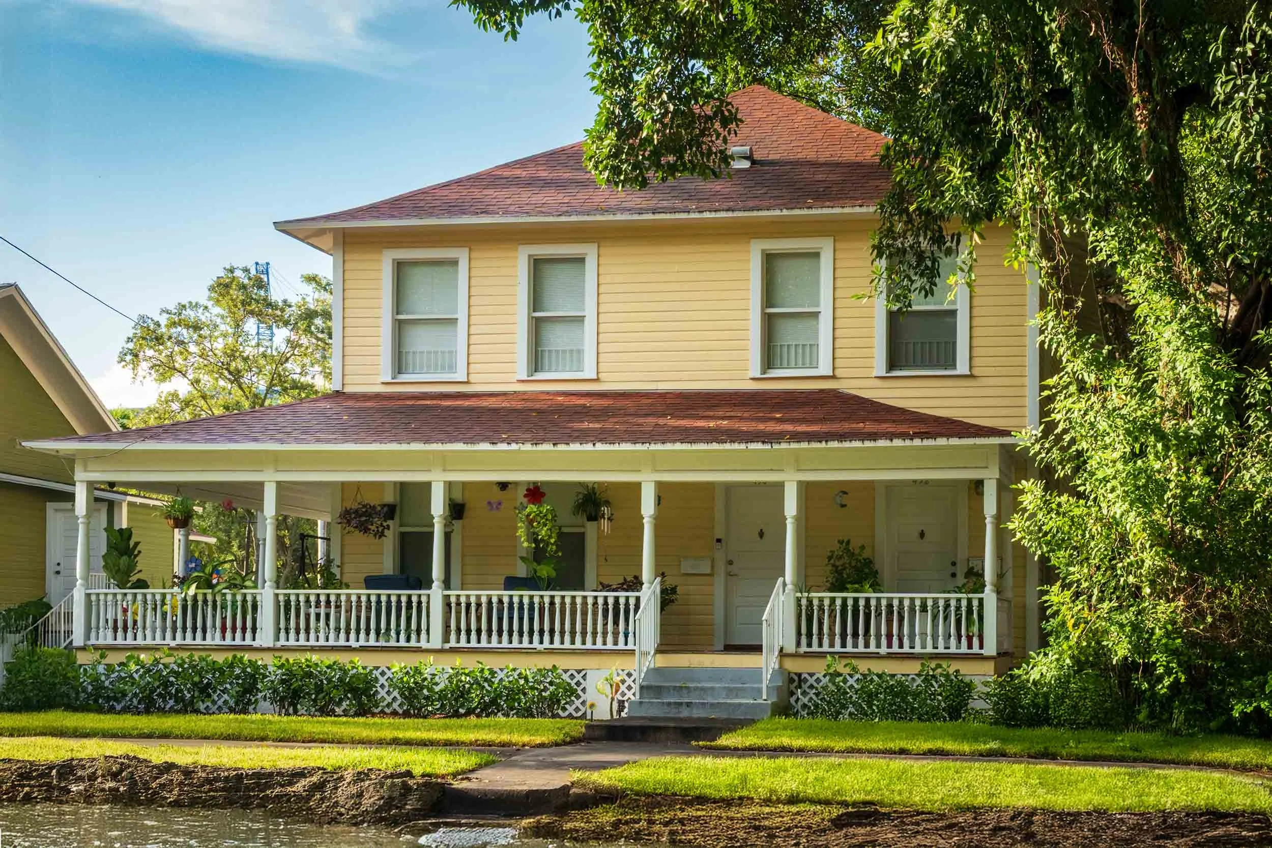 Front porch of a historic house in the district