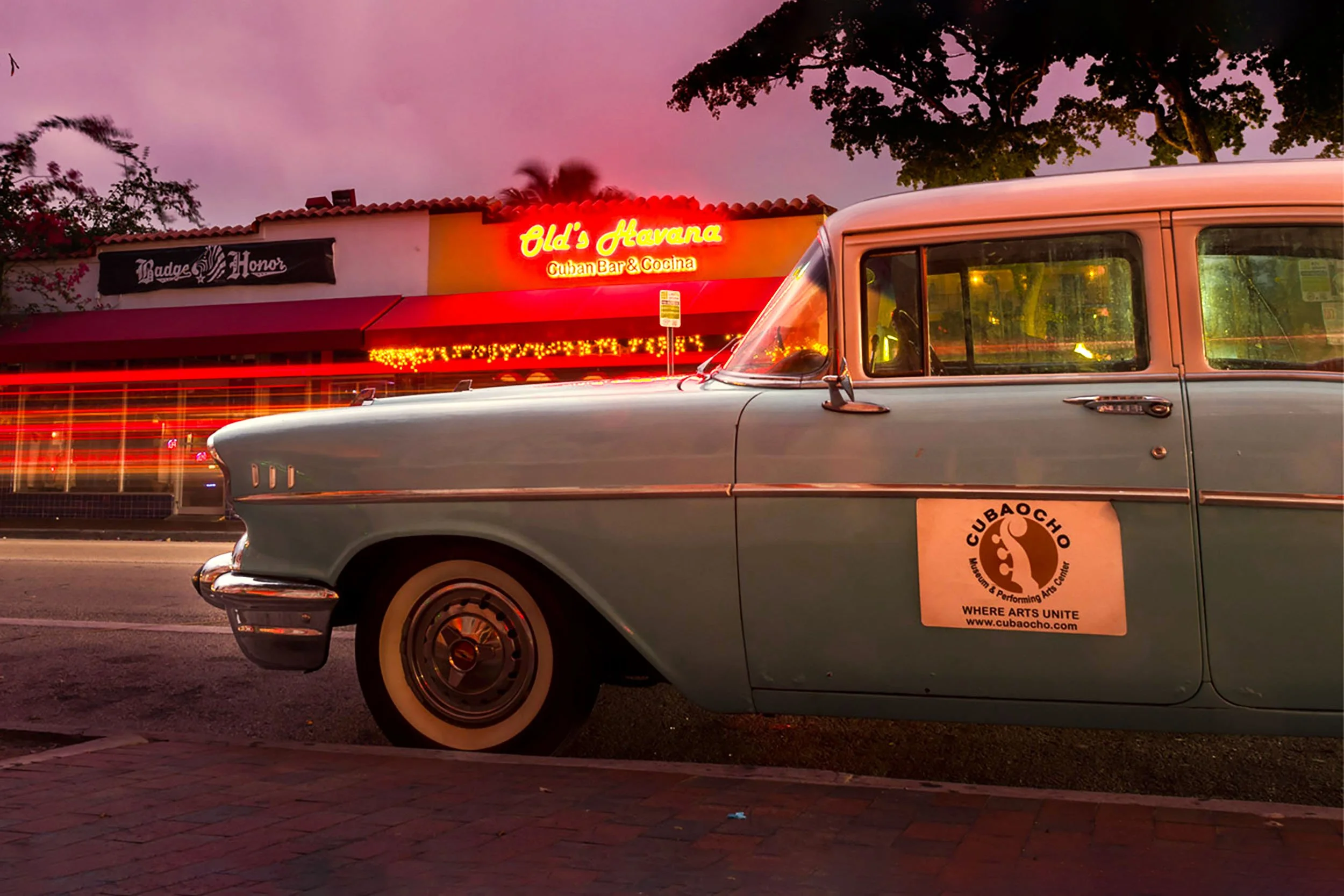 Classic car parked on Calle Ocho in Little Havana Miami