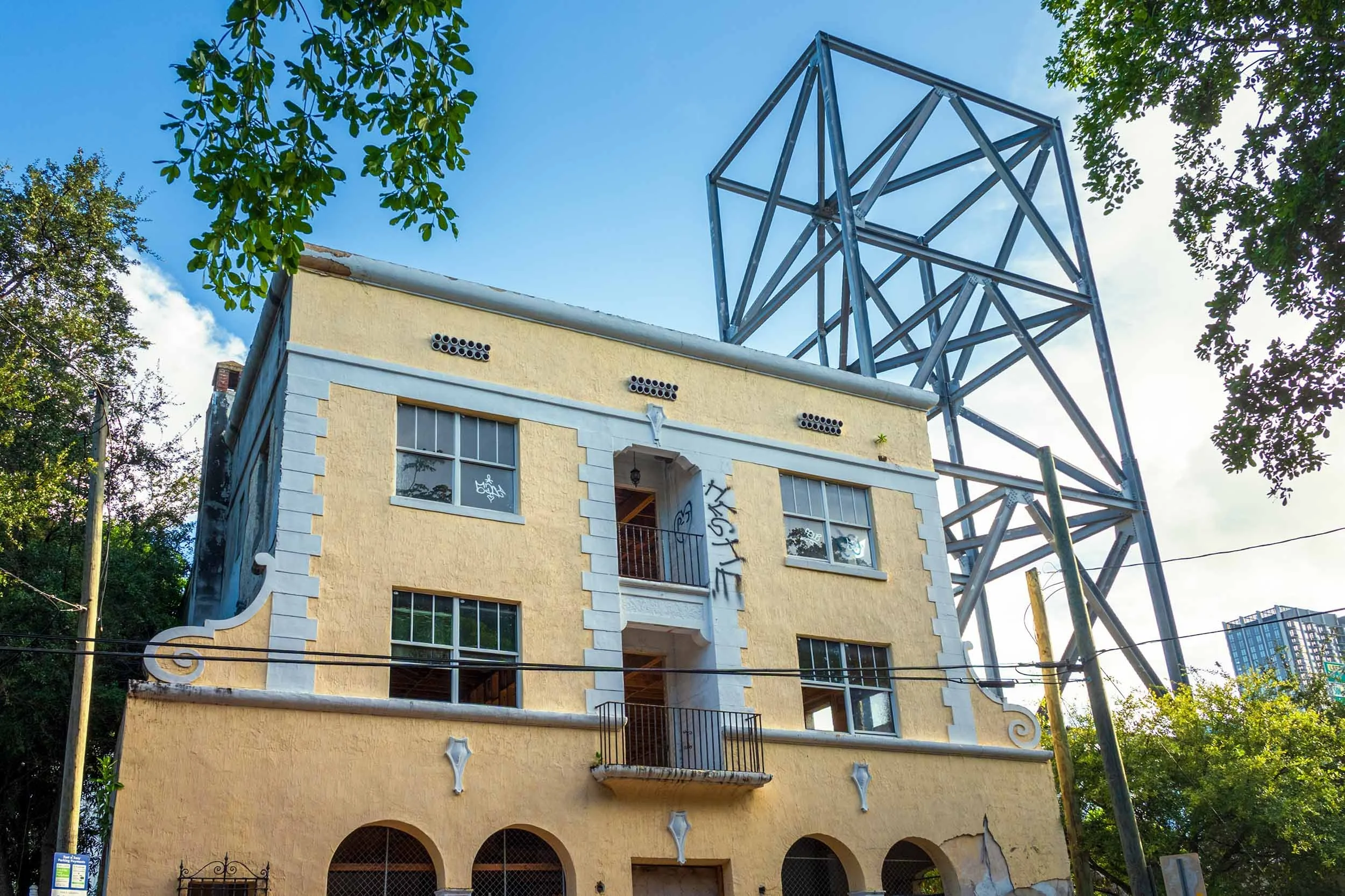 Scaffolding on a historic apartment building under restoration